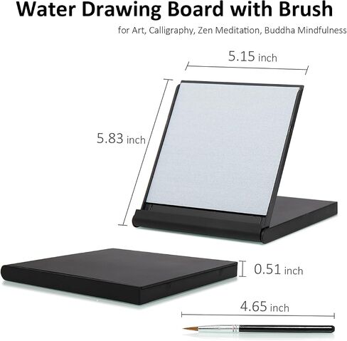 Water Drawing Board with Brush, 5.4x5.8 inch Zen Art Pinting Board, Portable Reusable Inkless Calligraphy Writing Magic Canvas Slate Unique Gift Set for Buddha Mindfulness Meditation Relaxation in Kuwait