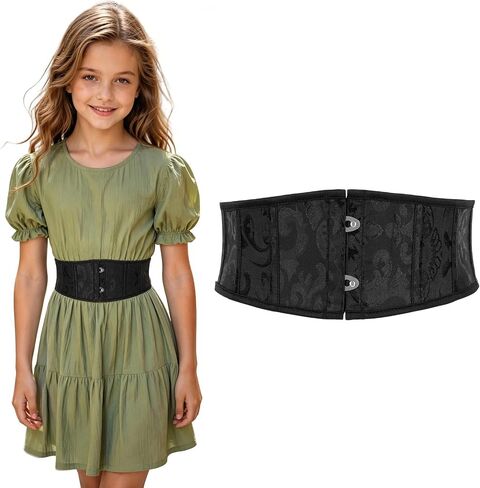 SUOSDEY Kids Jacquard Corset Belt with Soft Bones Girls Teens Pirate Halloween Renaissance Lace-up Black Waist Corset Belt in Saudi Arabia