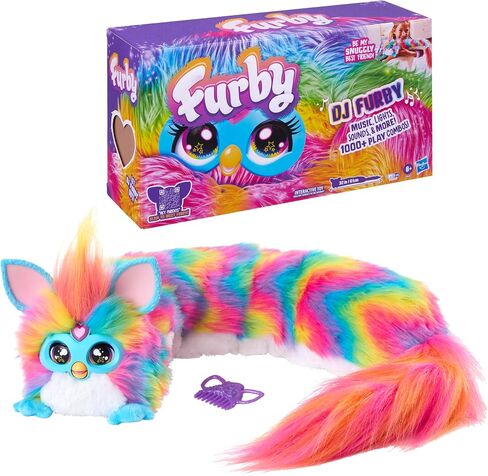 FURBY DJ Interactive Toy, Super Snuggly Rainbow Electronic Plush with Music, Lights, Motion, & Games, Speaks English & Furbish, 32in Long, Ages 6+ in Kuwait