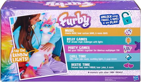 FURBY DJ Interactive Toy, Super Snuggly Rainbow Electronic Plush with Music, Lights, Motion, & Games, Speaks English & Furbish, 32in Long, Ages 6+ in Kuwait