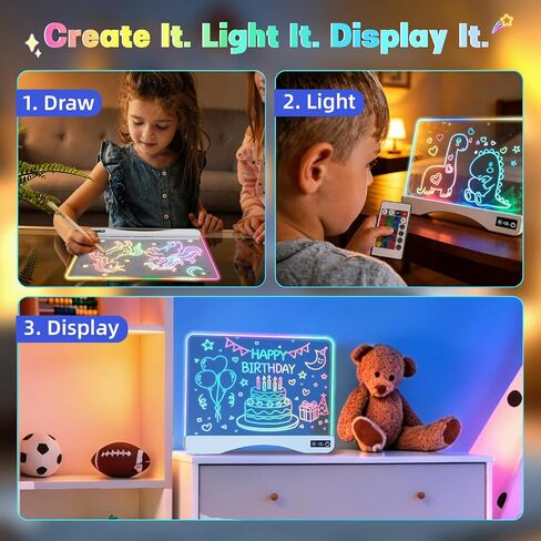 16.5" LED Drawing Board for Kids, Birthday Gifts for 3 5 6 Year Old Girl Boy, Light Up with 17 RGB Colors, 5 Dynamic Light, Rechargeable Screen-Free Tracing Toy with 10 Brightness Levels & Remote in Kuwait