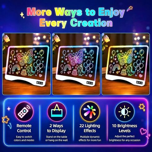 16.5" LED Drawing Board for Kids, Birthday Gifts for 3 5 6 Year Old Girl Boy, Light Up with 17 RGB Colors, 5 Dynamic Light, Rechargeable Screen-Free Tracing Toy with 10 Brightness Levels & Remote in Kuwait