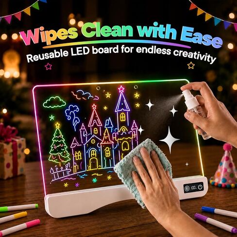 16.5" LED Drawing Board for Kids, Birthday Gifts for 3 5 6 Year Old Girl Boy, Light Up with 17 RGB Colors, 5 Dynamic Light, Rechargeable Screen-Free Tracing Toy with 10 Brightness Levels & Remote in Kuwait