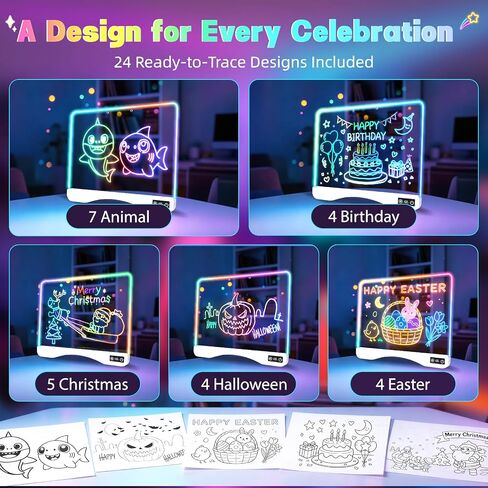 16.5" LED Drawing Board for Kids, Birthday Gifts for 3 5 6 Year Old Girl Boy, Light Up with 17 RGB Colors, 5 Dynamic Light, Rechargeable Screen-Free Tracing Toy with 10 Brightness Levels & Remote in Kuwait