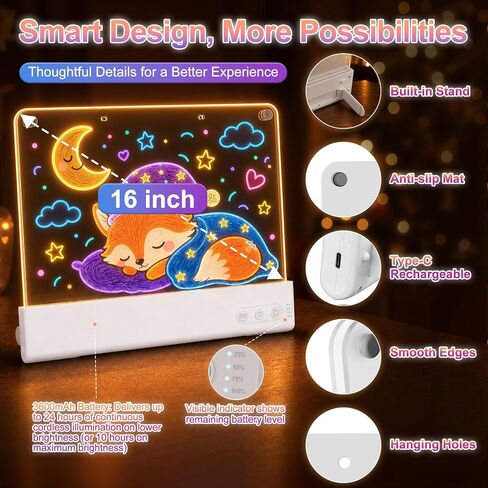 16" Detachable Dual LED Drawing Board for Kids, 3600mAh Rechargeable Doodle in Kuwait