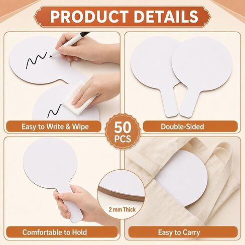 50 PCS Dry Erase Answer Paddles Double Sided Handheld Mini White Boards in Kuwait