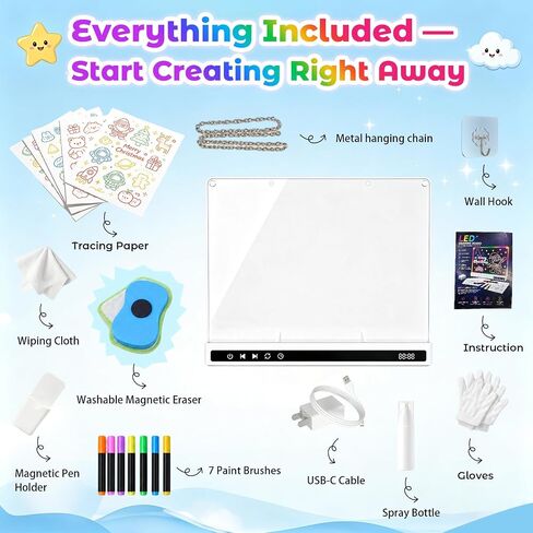 KVXAJWOT 16" LED Drawing Board, 16 Light Modes, 8 Colors, Built-in Stand in Kuwait