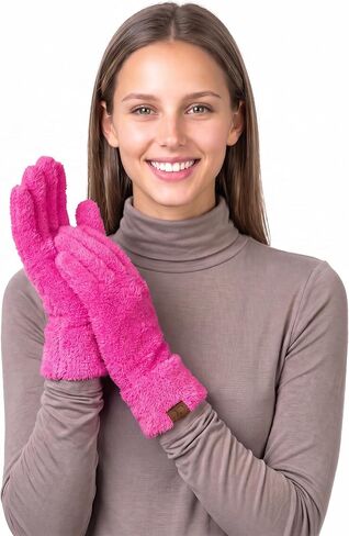 C.C Plush Terry Chenille Gloves For Women - Fuzzy Stretchable Soft Warm Cold weather Winter Gloves in Kuwait