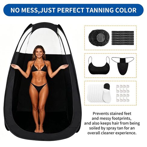 9-in-1 Large Spray Tan Tent Kit, Deluxe Pop Up Portable Professional Self Tanning Tent with Carry Bag Waterproof Floor, Sunless Spray Tan Booth with Vent Opening (Black) in Kuwait