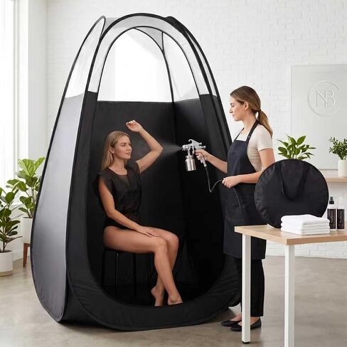 9-in-1 Large Spray Tan Tent Kit, Deluxe Pop Up Portable Professional Self Tanning Tent with Carry Bag Waterproof Floor, Sunless Spray Tan Booth with Vent Opening (Black) in Kuwait