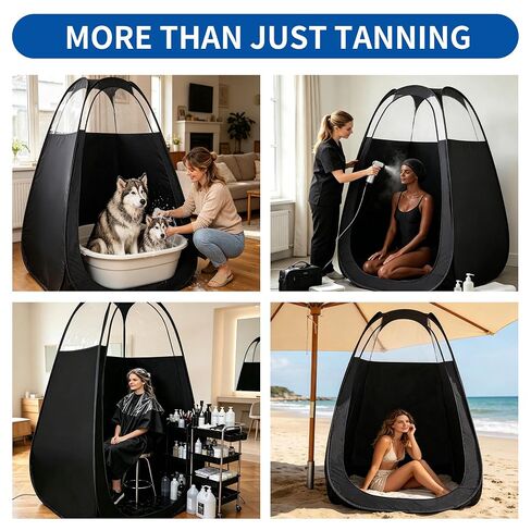 9-in-1 Large Spray Tan Tent Kit, Deluxe Pop Up Portable Professional Self Tanning Tent with Carry Bag Waterproof Floor, Sunless Spray Tan Booth with Vent Opening (Black) in Kuwait