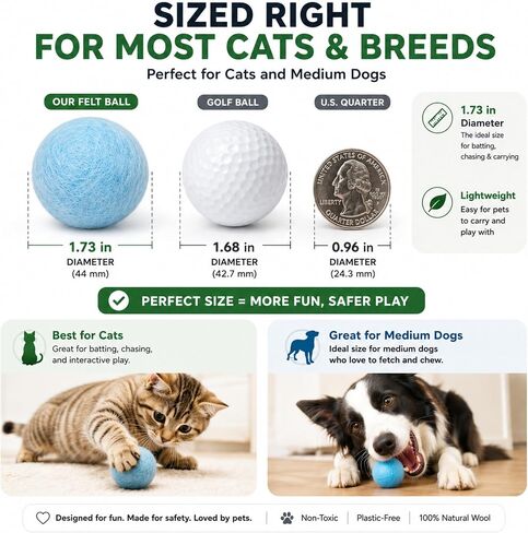 Cat Felt Balls 6 Pack, Wool Toy Balls for Indoor Cats, No Catnip in Kuwait
