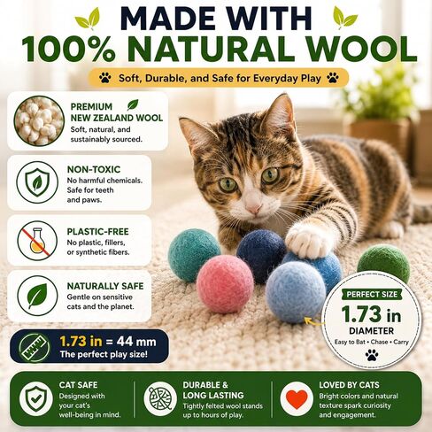 Cat Felt Balls 6 Pack, Wool Toy Balls for Indoor Cats, No Catnip in Kuwait