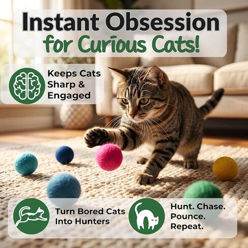 Cat Felt Balls 6 Pack, Wool Toy Balls for Indoor Cats, No Catnip in Kuwait