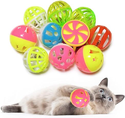 Cat Jingle Balls Toys 10Pcs 6 Styles for Indoor Cats - Plastic Lattice Cat Balls with Bells Kitten Rattle Toy, Gift Box and 1.5" in Kuwait