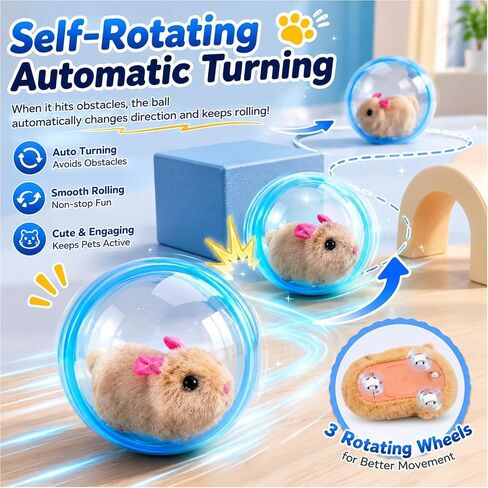 2026 New Self-Rolling Interactive Cat Ball Realistic Animal Automatic Moving Rolling Cat Ball 360° Rolling Spin Moving Cat Ball Fun Indoor Interactive Pet Ball for Cats Dogs Chasing in Kuwait