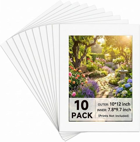10 Pack Picture Frame Mats, 8x10 Inch Matted to 6x8 Inch Photo Mats, Bevel Cut Mat Board Show Kit, Acid Free Picture Matting for Photos, Prints, Watercolor Artworks in Kuwait