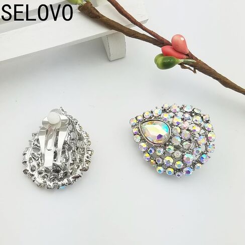 أقراط SELOVO كريستال نمساوي على شكل دمعة مشبك على شكل دموع فضية اللون in Kuwait