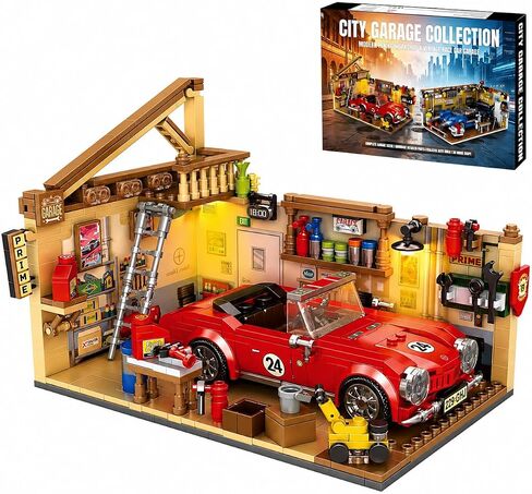 Vintage Race Car Garage Building Set, Collectible Diorama in Kuwait