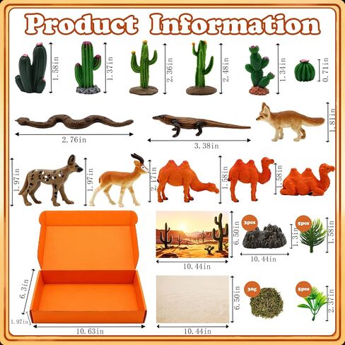 Suxzioec 30 Pcs Desert Diorama Box Kit Desert Diorama Supplies Include Deserts Animal Figures Toys Habitat Project Box Set with Reptiles Camel Fox Lizard Snake for Historical Education School Project in Kuwait