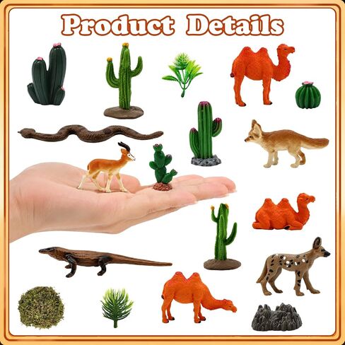 Suxzioec 30 Pcs Desert Diorama Box Kit Desert Diorama Supplies Include Deserts Animal Figures Toys Habitat Project Box Set with Reptiles Camel Fox Lizard Snake for Historical Education School Project in Kuwait