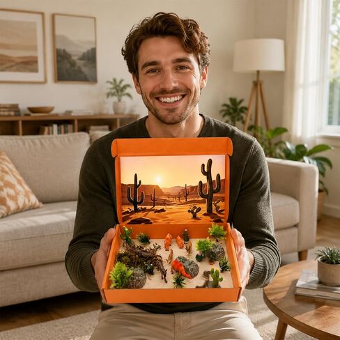 Suxzioec 30 Pcs Desert Diorama Box Kit Desert Diorama Supplies Include Deserts Animal Figures Toys Habitat Project Box Set with Reptiles Camel Fox Lizard Snake for Historical Education School Project in Kuwait