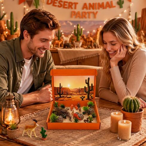 Suxzioec 30 Pcs Desert Diorama Box Kit Desert Diorama Supplies Include Deserts Animal Figures Toys Habitat Project Box Set with Reptiles Camel Fox Lizard Snake for Historical Education School Project in Kuwait