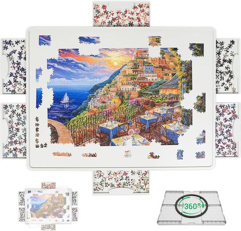 BuilderButler Lightweight 1500 Pieces Rotating Puzzle Board with 6 Sliding Drawers and Cover – 360° Lazy Susan Spinning, 34.25"x25.98" Portable Plastic Puzzle Table, for Puzzling, Diamond Painting in Kuwait