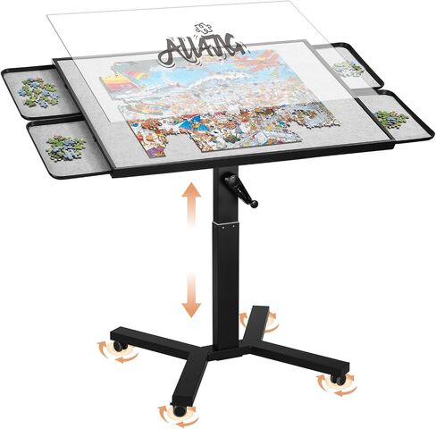 ALL4JIG 1500 Pieces Metal Jigsaw Puzzle Table, 24.92"x33.43", Tilting&Rotating Jigsaw Puzzle Board with 4 Drawers&Cover, Adjustable Height Puzzle Table with Hand Crank, for Bricks Building in Kuwait