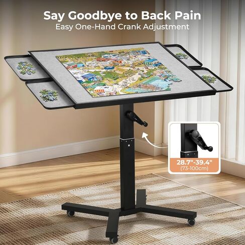 ALL4JIG 1500 Pieces Metal Jigsaw Puzzle Table, 24.92"x33.43", Tilting&Rotating Jigsaw Puzzle Board with 4 Drawers&Cover, Adjustable Height Puzzle Table with Hand Crank, for Bricks Building in Kuwait