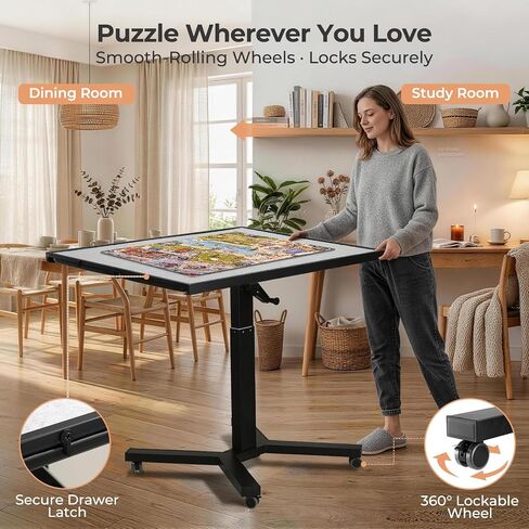 ALL4JIG 1500 Pieces Metal Jigsaw Puzzle Table, 24.92"x33.43", Tilting&Rotating Jigsaw Puzzle Board with 4 Drawers&Cover, Adjustable Height Puzzle Table with Hand Crank, for Bricks Building in Kuwait