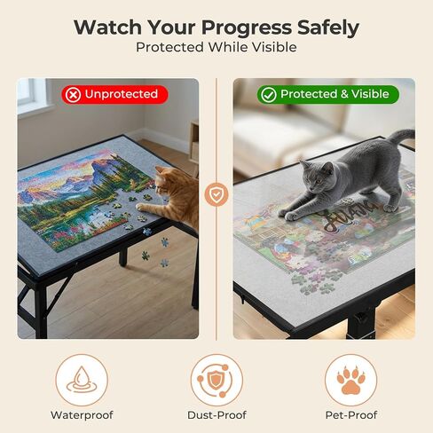 ALL4JIG 1500 Pieces Metal Jigsaw Puzzle Table, 24.92"x33.43", Tilting&Rotating Jigsaw Puzzle Board with 4 Drawers&Cover, Adjustable Height Puzzle Table with Hand Crank, for Bricks Building in Kuwait