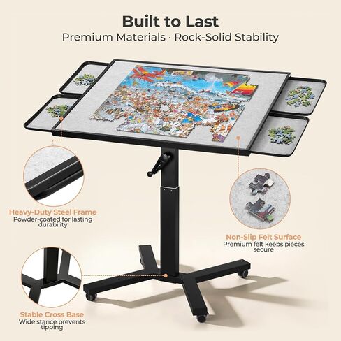 ALL4JIG 1500 Pieces Metal Jigsaw Puzzle Table, 24.92"x33.43", Tilting&Rotating Jigsaw Puzzle Board with 4 Drawers&Cover, Adjustable Height Puzzle Table with Hand Crank, for Bricks Building in Kuwait