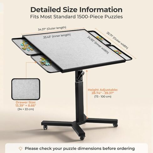 ALL4JIG 1500 Pieces Metal Jigsaw Puzzle Table, 24.92"x33.43", Tilting&Rotating Jigsaw Puzzle Board with 4 Drawers&Cover, Adjustable Height Puzzle Table with Hand Crank, for Bricks Building in Kuwait