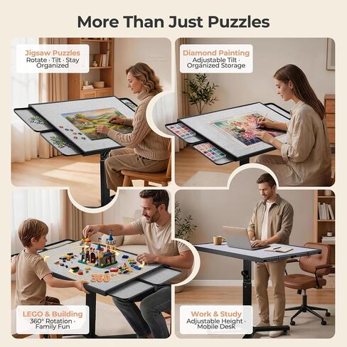 ALL4JIG 1500 Pieces Metal Jigsaw Puzzle Table, 24.92"x33.43", Tilting&Rotating Jigsaw Puzzle Board with 4 Drawers&Cover, Adjustable Height Puzzle Table with Hand Crank, for Bricks Building in Kuwait