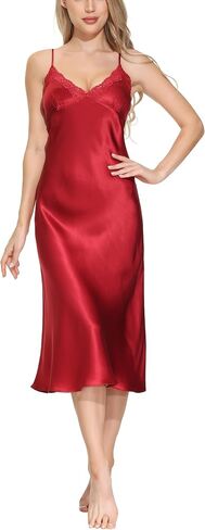 OSCAR ROSSA Women's Long Silk Nightgown 100% Silk Full Slip Chemise with Charming Lace in Kuwait