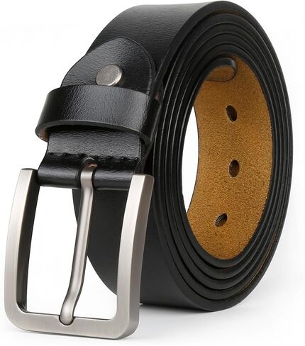 JingHao Mens Belt Big and Tall 30"-65",Genuine Leather Belts for Men,Casual Work Dress Jeans Belt,Black Brown Width 1.45" A18 in Kuwait