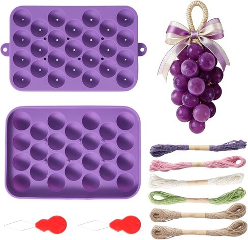 Silicone Grape Soap Mold Kit for Soap Making, DIY Handmade Soap Mold with 6 Colourful Twine and 2 Threading Tools, Reusable Soap Making Supplies for Crafts, Gifts & Beginners (Grape) in Saudi Arabia