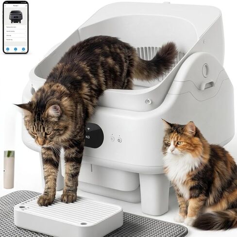 Automatic Litter Box, Smart Self Cleaning Cat Litter Box Anti-Pinch, 10 Safety Sensors, Large Cat Litter Boxs for Multiple Cats, 5G & 2.4G WiFi, 6" LED Display, Odor Control Robot, Grey in Kuwait