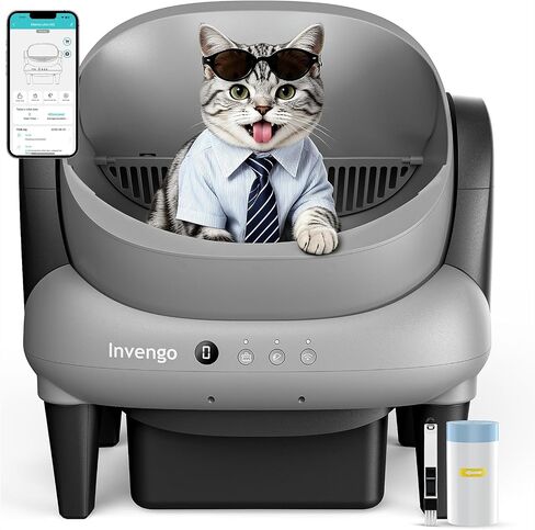 Invengo Open Top Automatic Litter Box,Self Cleaning Litter Box with App Control, Anti-Pinch Safety, 1 roll Liner, Large Waste Bin,Matte Gray in Kuwait