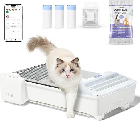 Open-Top Self Cleaning Litter Box, 2026 Upgraded Extra Large Automatic Cat Litter Box for Multiple Cats, Safety Sensors/App Control/Odor Control/Easy Clean - Includes 5 lbs Premium Cat Litter in Kuwait