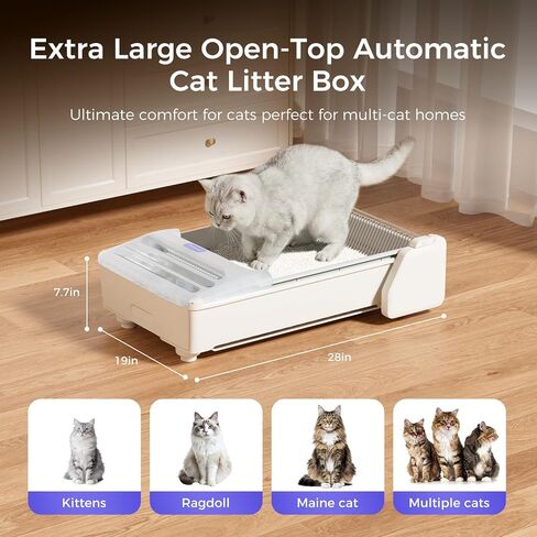 Open-Top Self Cleaning Litter Box, 2026 Upgraded Extra Large Automatic Cat Litter Box for Multiple Cats, Safety Sensors/App Control/Odor Control/Easy Clean - Includes 5 lbs Premium Cat Litter in Kuwait