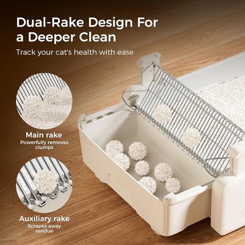 Open-Top Self Cleaning Litter Box, 2026 Upgraded Extra Large Automatic Cat Litter Box for Multiple Cats, Safety Sensors/App Control/Odor Control/Easy Clean - Includes 5 lbs Premium Cat Litter in Kuwait