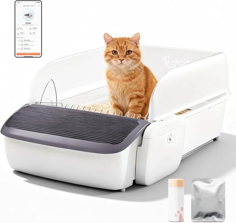 Self Cleaning Cat Litter Box Automatic Litter Box for Multiple Cats 2026 Upgraded Open Top Extra Large with App Control/Splash Guard/Safety Anti-Pinching Design/Odor Control Includes Waste Bags in Kuwait