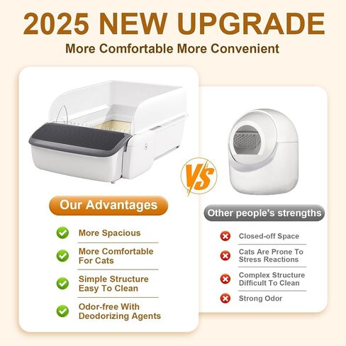 Self Cleaning Cat Litter Box Automatic Litter Box for Multiple Cats 2026 Upgraded Open Top Extra Large with App Control/Splash Guard/Safety Anti-Pinching Design/Odor Control Includes Waste Bags in Kuwait
