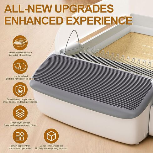 Self Cleaning Cat Litter Box Automatic Litter Box for Multiple Cats 2026 Upgraded Open Top Extra Large with App Control/Splash Guard/Safety Anti-Pinching Design/Odor Control Includes Waste Bags in Kuwait