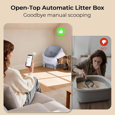 Invengo Automatic Cat Litter Box Self Cleaning, App Control, Open-Top Automatic Litter Box with Safety Sensors, Ultra-Quiet, 10.5L Waste Bin with Odor Control, 2 Rolls of Garbage Bags, LightGrey in Kuwait
