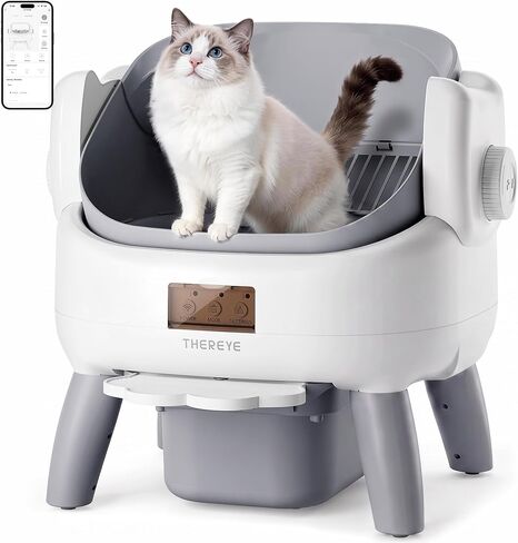 Thereye Automatic Litter Box, Open-Top Self Cleaning Litter Box with Entry Step, 11 Safety Protections & App Control, 10L Waste Bin with Odor Control Smart Cat Litter Box with Trash Bags/Litter Mat in Kuwait