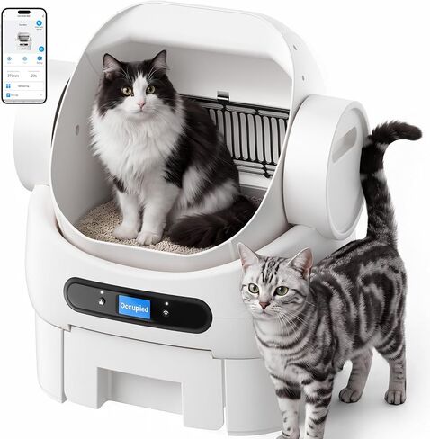 Automatic Cat Litter Box, Smart Self Cleaning Cat Litter Box Anti-Pinch, 10 Safety Sensors, Large Cat Litter Boxs for Multiple Cats, Trash Bag in Kuwait
