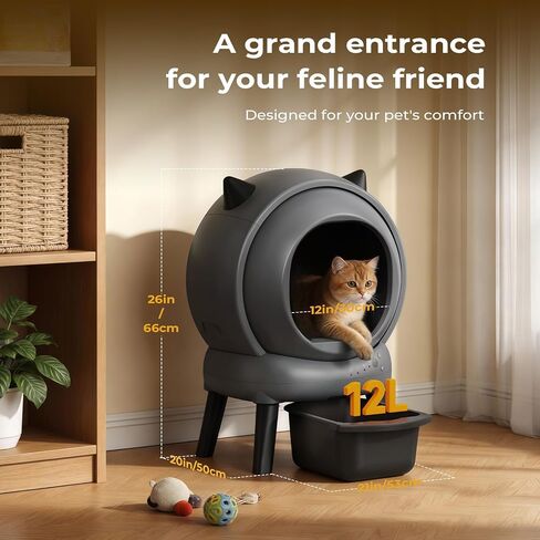 Self Cleaning Litter Box for Multiple Cats, E2 Automatic Cat Litter Box, Self-Cleaning Robot with Smart APP Control and Health Monitoring, Includes 2 Roll Trash Bag and Litter Mat, Grey in Kuwait
